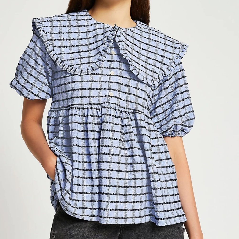 River Island blue short sleeve checked shirt